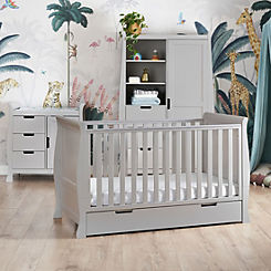 OBaby Stamford Grey Sleigh Cot Bed with Drawer, Changing Unit & Combi Wardrobe Room Set<BR>